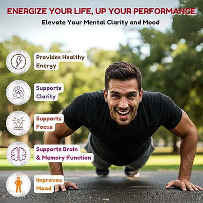 SHIFAA NUTRITION Energize, Natural Daily Energy Vitamins | Jitter-Free, 60 Servings | Supports Focus, Mood, Brain, Metabolism | w/Caffeine & Taurine, B1, B2, B5, B6, B7, B9, B12 Halal Vitamins