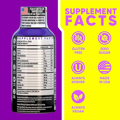Vitamin Energy Focus+ Extra Strength Energy Shot Berry 10 Pack, 260mg Natural Caffeine, B-Vitamins, CoQ10, Amino Acids, Focus, Productivity & Clarity, Zero Sugar, Gluten-Free, 1.93 fl oz