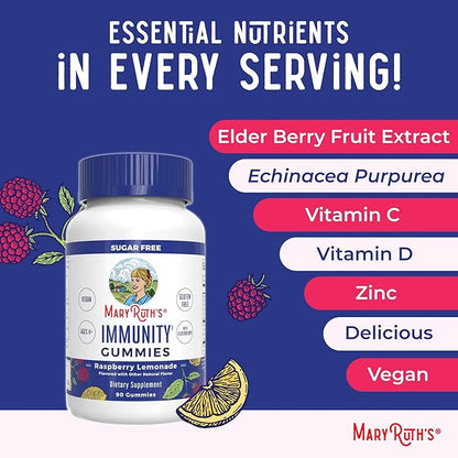 MARYRUTH'S Sugar Free Immunity Gummies | Powerful Blend | Elderberry Vitamin C & Zinc | Vitamin D3 & Echinacea | Immune Support Supplement | Gummies for Kids & Adults | Vegan | Non GMO | 90ct