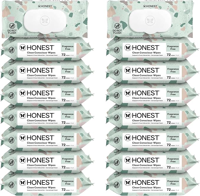 The Honest Company Clean Conscious Multi-Use Baby Wipes for Sensitive Skin, Fragrance Free, Geo Mood, 1152 Count