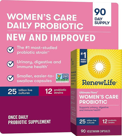 Renew Life Ultimate Flora Women's Care Probiotic, 25 Billion CFU, 90 Capsules (Package May Vary)
