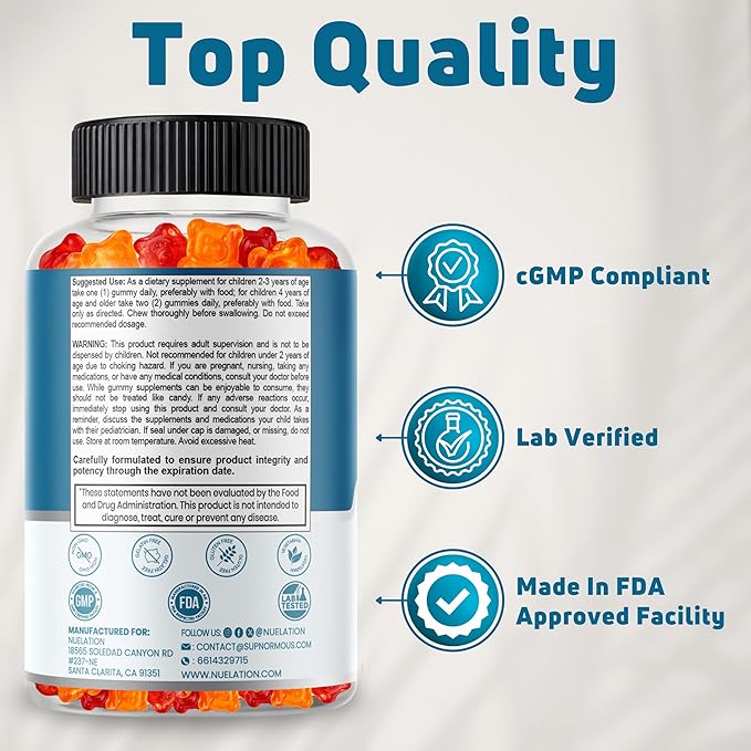 Vegetarian Kids Multivitamin Gummies, 30–60 Servings. With 14 Essential Vitamins & Minerals. Gelatin-Free, Gluten-Free. Non-GMO Gummy Vitamins for Toddlers, Support Immune, Bones & Overall Wellness