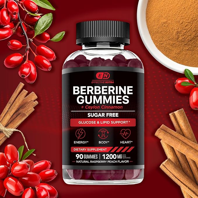 Effective Nutra Berberine Gummies with Ceylon Cinnamon | 1200mg Sugar-Free Formula for Blood Sugar & Metabolic Support | Natural Energy, Heart Health | Vegan, Non-GMO | 90 Count (45-Day Supply)