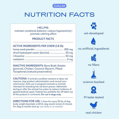Native Pet Calming Chews for Dogs Medium Breed - Promotes Calming Effect, Supports Emotional Balance & Reduces Hyperactivity - Hemp Seed, Melatonin for Dogs, L-Theanine & Casein - 30 Days Supply