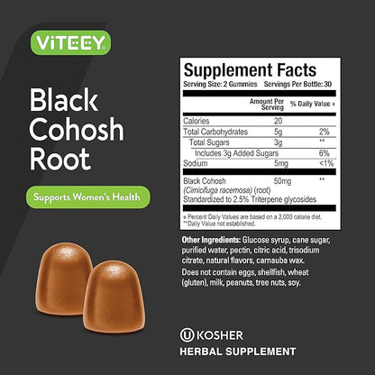 Viteey Black Cohosh Root Gummies - Menopause Relief for Hot Flashes and Night Sweats - Vegan, Gluten Free, Non-GMO - 120 Count