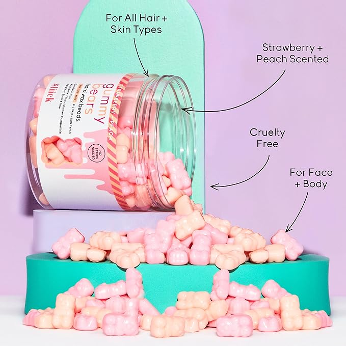 Sliick Hard Wax Beads for Hair Removal, Gummy Bears – Stripless Wax Beads for Face, Body & Sensitive Skin, 8 oz