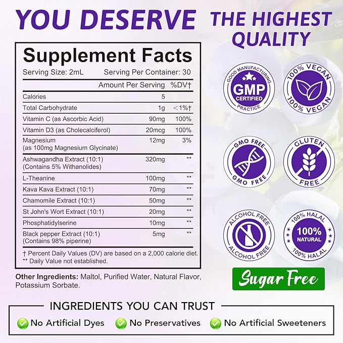 Cortisol Supplements for Women & Men, Cortisol Reducer, Support Hormone Balance, Mood, Focus & Sleep, 10 in 1 Cortisol Drops with Magnesium, Ashwagandha, L-theanine, Blueberry Flavor (2)