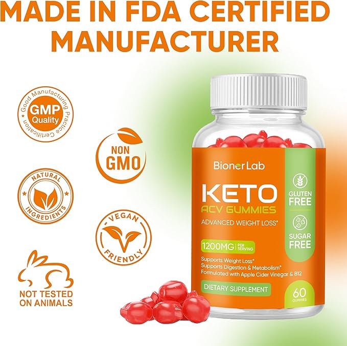 BionerLab Keto ACV Gummies for Advanced Weight Loss Rapid Belly Fat Burn - Sugar Gluten Free Pro Active Super Apple Cider Vinegar Diet Supplement for Men Women - Digestion Metabolism Hair Skin Health