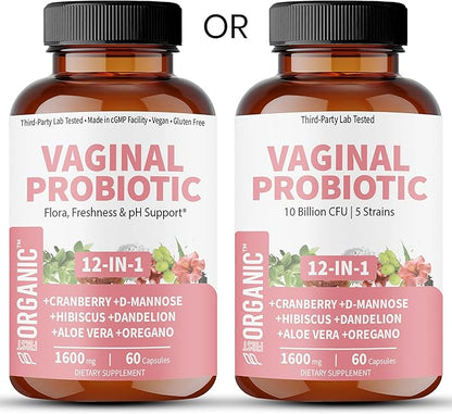 Women’s Vaginal Microflora Probiotic Complex | Everyday Freshness & Comfort Formula | 12-in-1 Blend with Cranberry, D-Mannose & Hibiscus | Third-Party Tested, cGMP Facility, Vegan, Non-GMO, 60 Caps