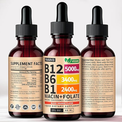 (2 Pack) Vitamin B12 and B6 Liquid Drops, B12 Sublingual Vitamin B Complex - B 12 Vitamin 5000mcg - B12 Methylcobalamin for Energy, Brain, Heart Support with 27,200 mcg, Crimson Orange, 80 Servings