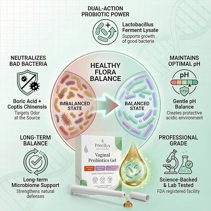 Vaginal Probiotics Intimate Care Gel for Women with Boric Acid Odor Control,Itch Relief & pH Balance Hormone-Free | BV & Yeast Infection Care | Dryness Moisturizer,14 Pre-Filled Applicators