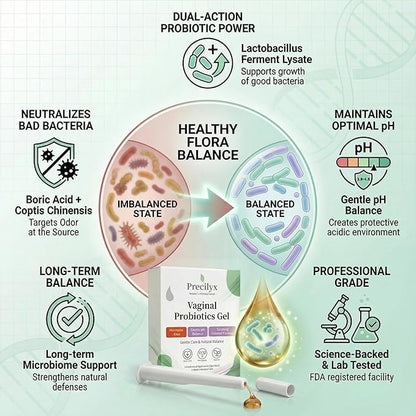 Vaginal Probiotics Intimate Care Gel for Women with Boric Acid Odor Control,Itch Relief & pH Balance Hormone-Free | BV & Yeast Infection Care | Dryness Moisturizer,14 Pre-Filled Applicators