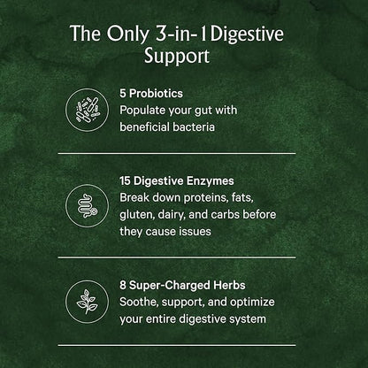 Juna Digestive Enzymes + Probiotic — 3-in-1 Daily Gut Support for Bloat Relief, Smooth Digestion & Microbiome Balance | 15 Enzymes, 5 Probiotics, 8 Botanicals | Vegan, 3rd-Party Tested | 60 Capsules