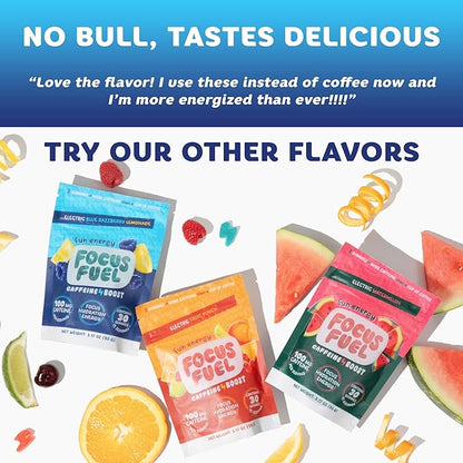 FocusFuel Energy Chews – Trial Size Variety Sample Pack (9 Servings) – 100mg Caffeine + Alpha GPC + L-Theanine + B12, Magnesium – Peach, Green Apple, Strawberry Lemonade Flavors – No Crash or Jitters