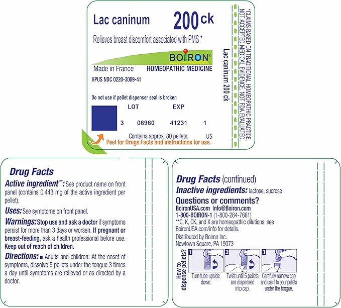 Boiron Lac Caninum 200Ck for Breast Discomfort Associated with PMS - 80 Pellets