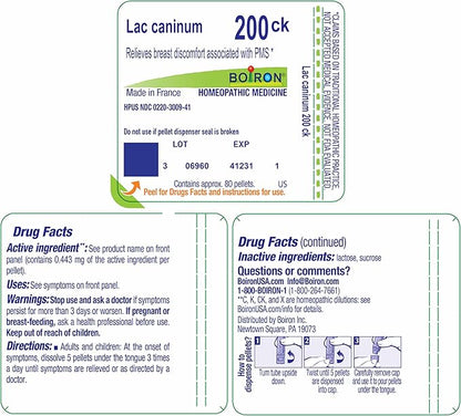 Boiron Lac Caninum 200Ck for Breast Discomfort Associated with PMS - 80 Pellets