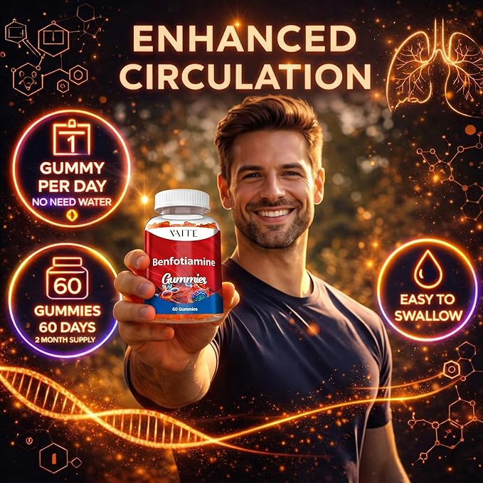 Benfotiamine 320mg Gummies with 45mg L-Leucine Supplement: Essential Vitamin B1 Complex for Men and Women, Non-GMO, Vegan & Gluten-Free - Supports Metabolism, Energy & Nervous System Health