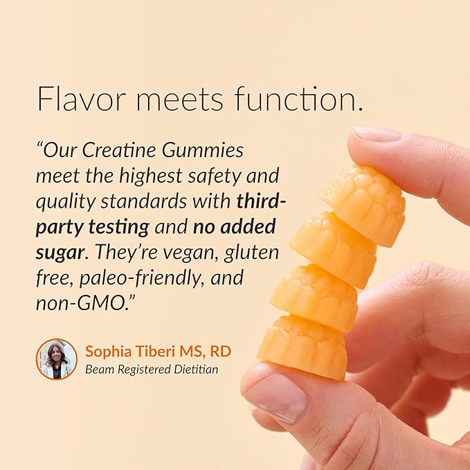 Beam Creatine Gummies – Creatine Monohydrate Gummies with 5g Creatine, Sugar Free, Muscle Strength & Workout Recovery Support, Creatine Gummies for Women and Men, Orange Flavor, Vegan, 30 Servings