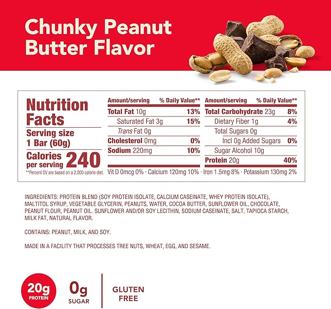 think! Protein Bars, High Protein Snacks, Gluten Free, Kosher Friendly, Chunky Peanut Butter, Nutrition Bars, 2.1 Oz per Bar, 30 Count (Packaging May Vary)