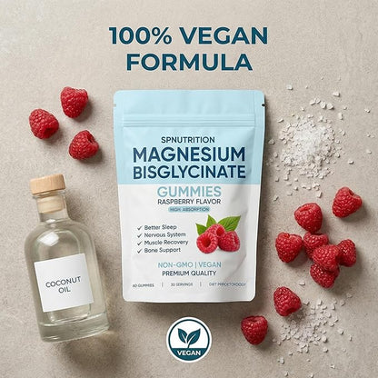Magnesium Bisglycinate Gummies, 400mg Magnesium Bisglycinate Chelate with Sea Salt & Raspberry Powder, Vegan, 60 Gummies (3)