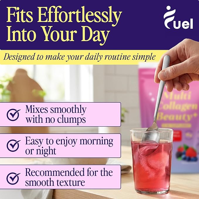 Fuel Multi Collagen Peptides Powder – 11g Hydrolyzed Collagen Types I, II, III, V & X – Hair, Skin, Nails & Joint Support – Keto & Gluten Free – Mixed Berry – 40 Servings (9.59oz)