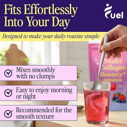 Fuel Multi Collagen Peptides Powder – 11g Hydrolyzed Collagen Types I, II, III, V & X – Hair, Skin, Nails & Joint Support – Keto & Gluten Free – Mixed Berry – 40 Servings (9.59oz)