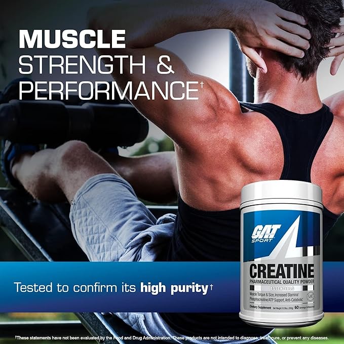 GAT SPORT Creatine Monohydrate Powder, Strength, Brain Health, Anti-oxidant, Endurance, for Men & Women, Unflavored (60 Servings)