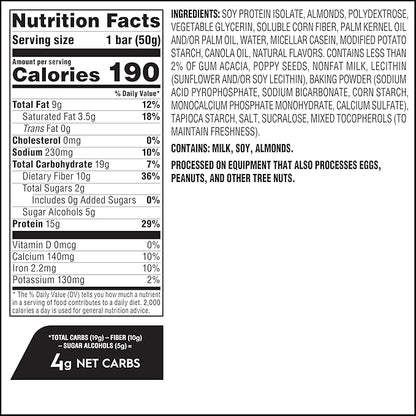 Atkins Soft Baked High Protein Bars, Lemon Poppy Seed Flavor, 15g Protein, 4g Net Carbs, 2g Sugar, Keto Snacks, Low Sugar Bars, High Fiber Snacks, 6 pack (4 bars each)