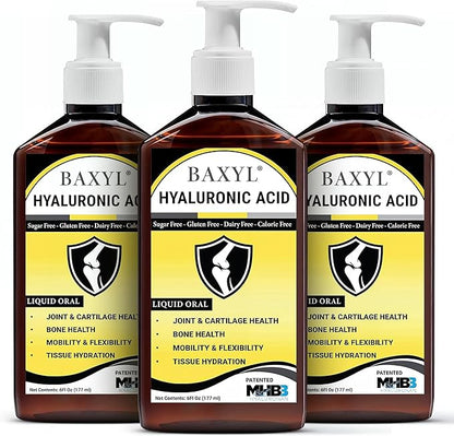 BAXYL - Liquid Hyaluronic Acid for Joint Relief Supplement (Vegan, Gluten-Free, Non-GMO, Patented Oral MHB3) (3 Pack)