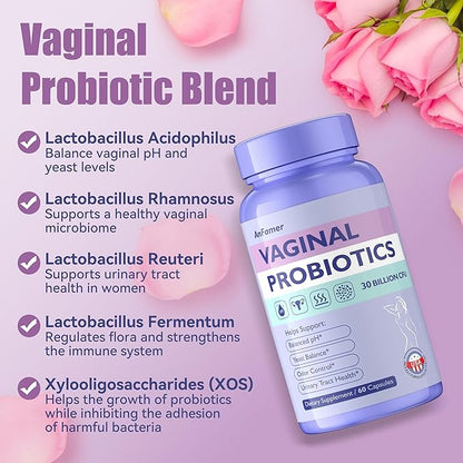 Vaginal Probiotics for Women Female,Promotes Ph Balance,Healthy Vaginal Odor & Flora,Urinary Tract Health with Prebiotics & Lactobacillus Probiotic Blend 30 Billion CFU,60 Capsules