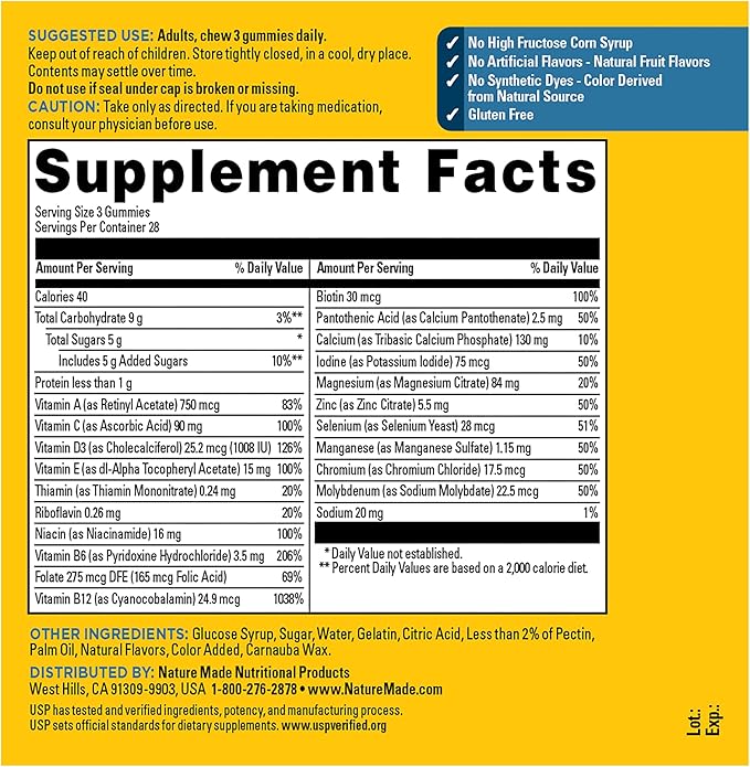 Nature Made Advanced Multivitamin Gummies 50 + for Him, Mens Multivitamins Gummies with Magnesium Citrate, Vitamin D3, Zinc, All 8 B Vitamins, 84 Multi Vitamins, 28 Day Supply