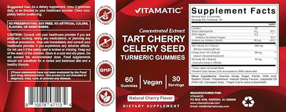 Vitamatic Tart Cherry 360mg & Celery Seed 30mg Gummies – Botanical Herbal Supplement – Vegan, Non-GMO, Gluten Free – 60 Gummies – Concentrated Plant Extract - 2 Pack