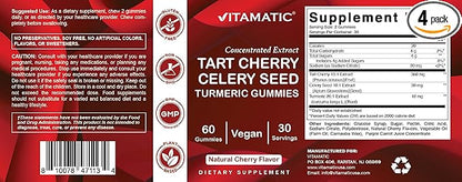 Vitamatic Tart Cherry 360mg & Celery Seed 30mg Gummies – Botanical Herbal Supplement – Vegan, Non-GMO, Gluten Free – 60 Gummies – Concentrated Plant Extract - 2 Pack