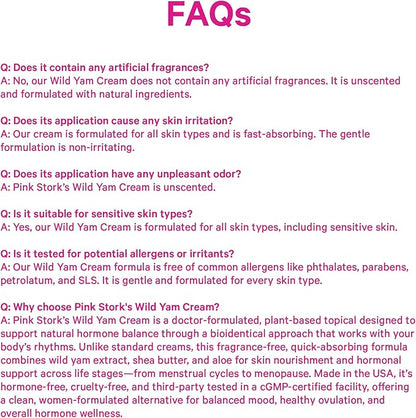 Pink Stork Wild Yam Cream for Hormone Balance | Doctor-Formulated | Topical Alternative to Supplements for Women | PMS, Fertility, Perimenopause, Menopause Support - Unscented, 4 oz, 1 Month Supply