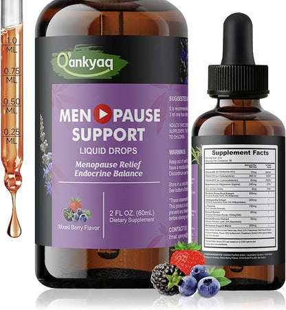 Q'ankyaq Menopause Support Liquid Drops with Ashwagandha, Red Clover, Black Cohosh, Chasteberry - Hot Flashes, Hormone Balance, Mood & Energy, Metabolism, 2 Fl Oz