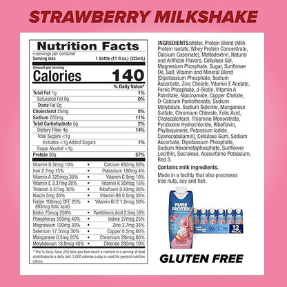 Pure Protein Strawberry Protein Shake,30g Complete-Protein,Ready to Drink and Keto-Friendly,Vitamins A,C,D,and E plus Zinc to Support Immune Health,11oz Bottles,(Pack of 24)