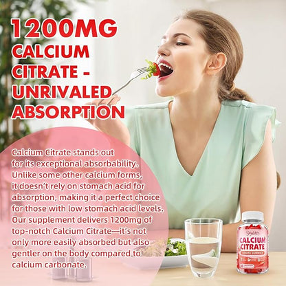 2 Pack Calcium Citrate Gummies 1200 mg, Calcium Supplement for Women & Men, Ultimate Absorption Calcium Gummies for Bone, Muscle & Immune Support, Strawberry Flavor, 120 Count