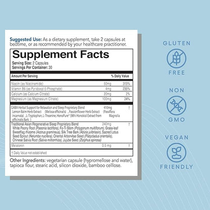 EcoNugenics ecoSleep: Sleep Aid with GABA Support Blend, Magnesium, L-Theanine, Niacin – Helps Promote Deep Sleep, Healthy Circadian Rhythms, Relaxation, Calm – Supplement for Adults, 60 Capsules