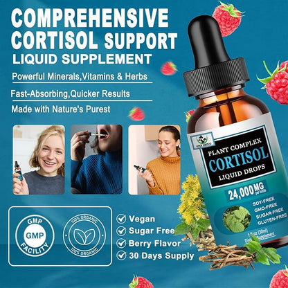Cortisol Supplement for Women - 19-in-1 Liquid Cortisol Supplement w/Ashwagandha Magnesium L-theanine Phosphatidylserine Herbs - High Absorption Hormone Balanced for Women Drops - Sleep Focus, Non-GMO