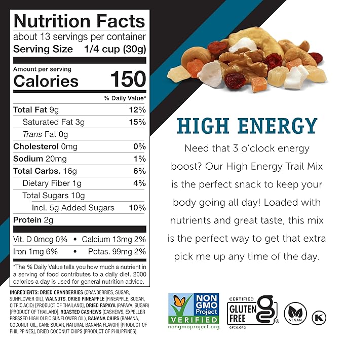 Power Up Premium Trail Mix - High Energy Trail Mix 14oz, Gluten Free, Vegan, Non-GMO (Pack of 2)