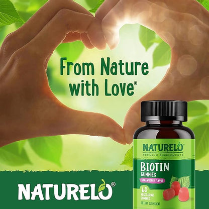 NATURELO Biotin Gummies - Supports Healthy Hair, Skin & Nails - High Potency 2500 mcg - Non GMO, Gluten Free - 60 Gummies