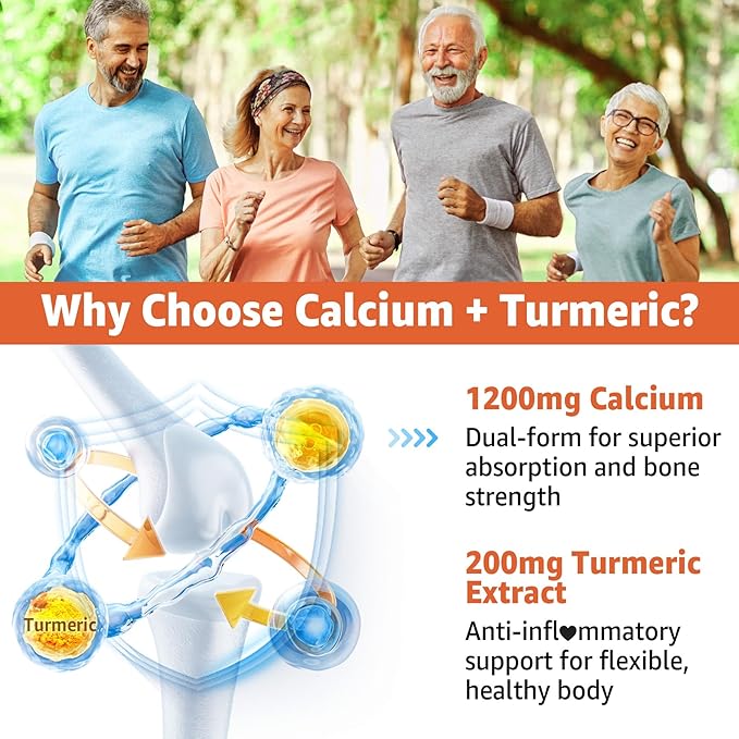 Calcium Gummies with Turmeric for Women & Men - Calcium 1200mg with Vitamin D3 K2 B12 5000 IU & Zinc, Suger-Free Calcium Supplement for Bone, Muscle Strength & Immune Support - Vegan(120 Count)