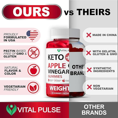 Keto ACV Gummies Advanced Weight Loss - Sugar Free ACV Keto Gummies - Gummy Supplement for Women and Men - Detox - Apple Cider Vinegar - Apple Flavor