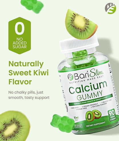 BariSlim Bariatric Calcium Gummies - Specially Formulated Bariatric Vitamins for Patients After Weight Loss Surgery - Supports Energy Levels & Bone Health | Kiwi (90 Vegan Gummies)