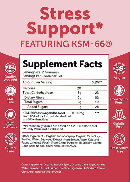 Lunakai USA Made KSM-66 Ashwagandha Gummies for Women & Men – Daily Vegan Supplement for Stress, Mood & Sleep Support, 60ct