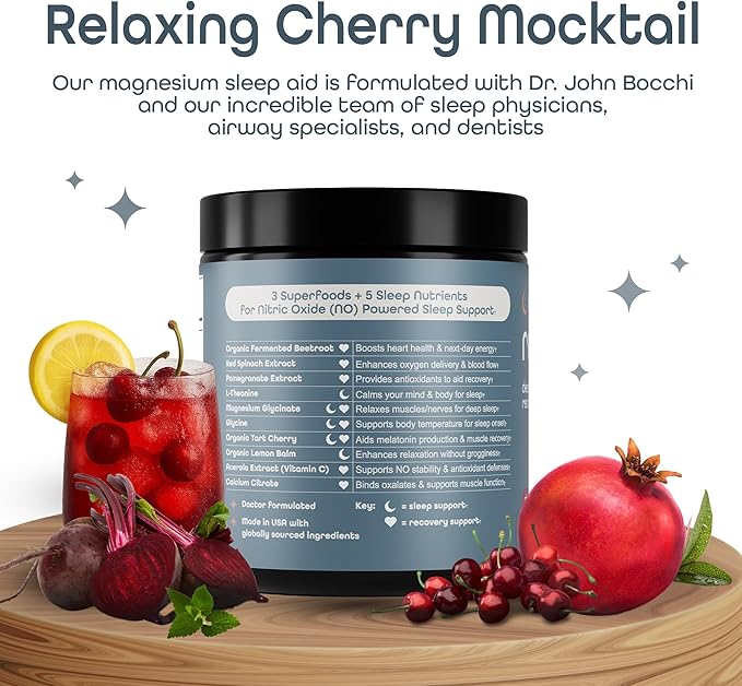 SleepHabits Restore | 30 Nights Magnesium Glycinate Powder Natural Sleep Aid with L-Theanine, Tart Cherry, Beet Root, | Calm Melatonin-Free Deep Sleep Supplement Drink for Recovery & Clear Mornings