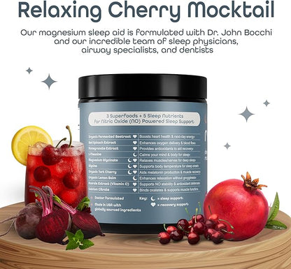 SleepHabits Restore | 30 Nights Magnesium Glycinate Powder Natural Sleep Aid with L-Theanine, Tart Cherry, Beet Root, | Calm Melatonin-Free Deep Sleep Supplement Drink for Recovery & Clear Mornings