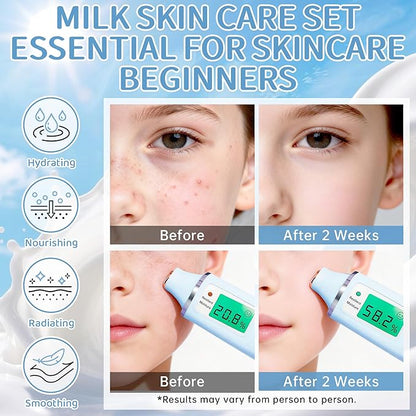 Milk Skincare Set for Kids & Teens 12PCS - Milk Skin Care for Girls Ages 8-12, Milk Extract Skincare for Beginners with Niacinamide & Hyaluronic Acid - Moisturizing Skin Kit for Daughter, Girls