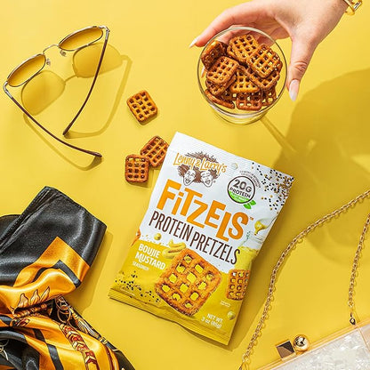 Lenny & Larry's FITZELS Protein Pretzels (Boujie Mustard) 8 Individual Bags 3 oz Each – High Protein Snacks with 20g of Plant Based Protein – Healthy Vegan Pretzels – Delicious Salty Taste