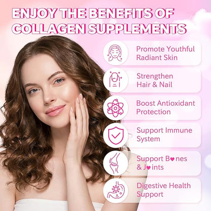 Collagen Gummies for Women Men, Hydrolyzed Collagen Protein Type I II III V X with Biotin Vitamin C A B D E Hyaluronic Acid for Hair, Skin, Nails, Joint, Immune Support, Raspberry Flavor, 60 Count